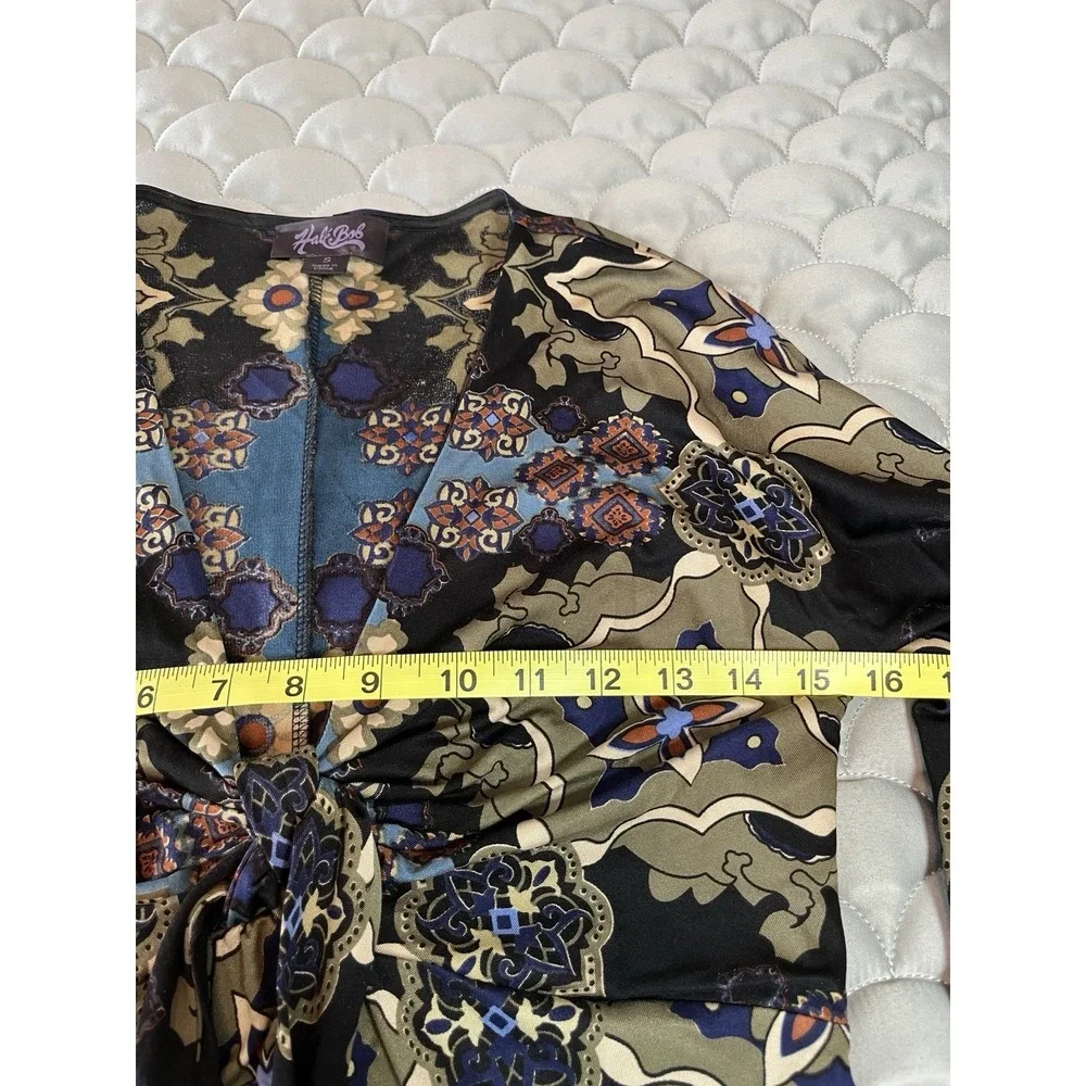 Vtg Hale Bob Silk Blend Tunic Top Sz S Boho Y2K Babydoll Front Tie Floral - Picture 5 of 9